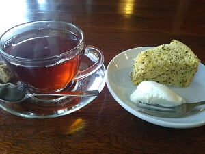 Aomi Cafeの日替わり定食(メインはチキン南蛮)の紅茶とデザート