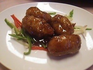 中国料理青菜のえらべるランチの豚肉の山芋巻き揚げ黒酢ソース