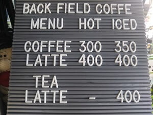 BACK FIELD COFFEEのメニュー表