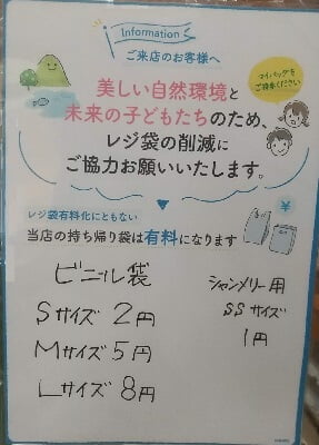 ケーキハウスKaneyama(カネヤマ)のビニール袋の料金表