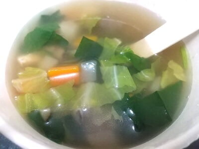 霧島市役所2階 きりしまランチ広場のお野菜スープ食の具だくさんの野菜スープ
